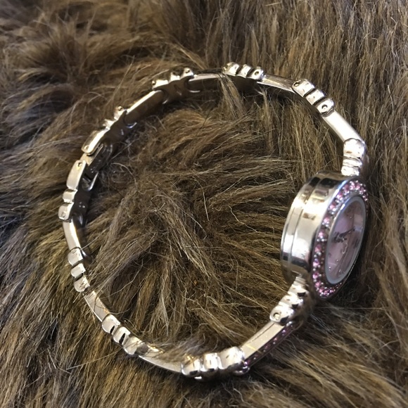 Ladies shiny silver tone pink rhinestone watch - Picture 6 of 11